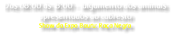Das 08:00 às 18:00 - Julgamento dos animais apresentados ao cabresto Show da Expo Bauru: Raça Negra